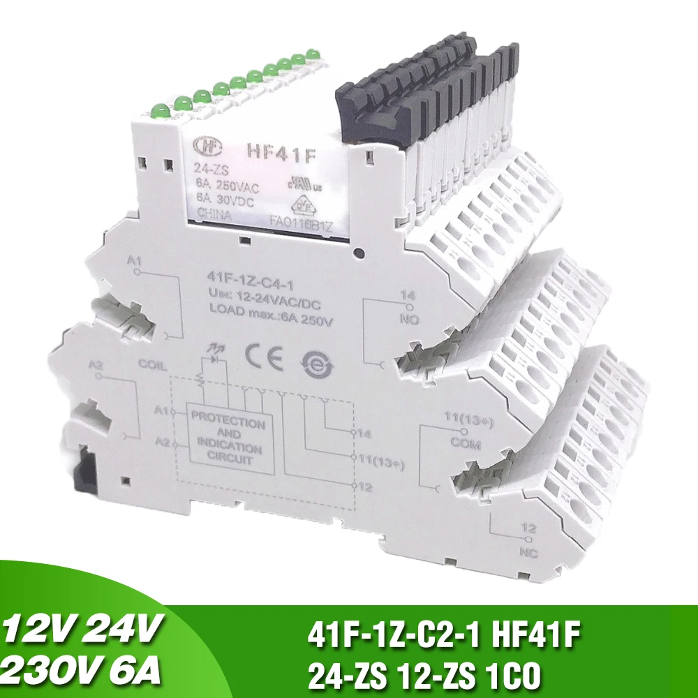 

41F-1Z-C2-1 HF41F 24-ZS 12-ZS 1CO Slim/SSR Relay Mount On Screw Socket with LED Protection Circuit Wafer Relay 5V 12V 24V 230V