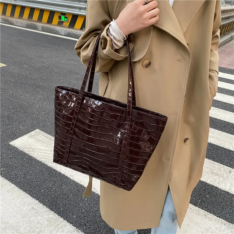 

Brand Crocodile Print Shoulder Bags for Women 2021 New Large Capacity Shopping Tote Bag Designer Luxury Handbag and Purse Female