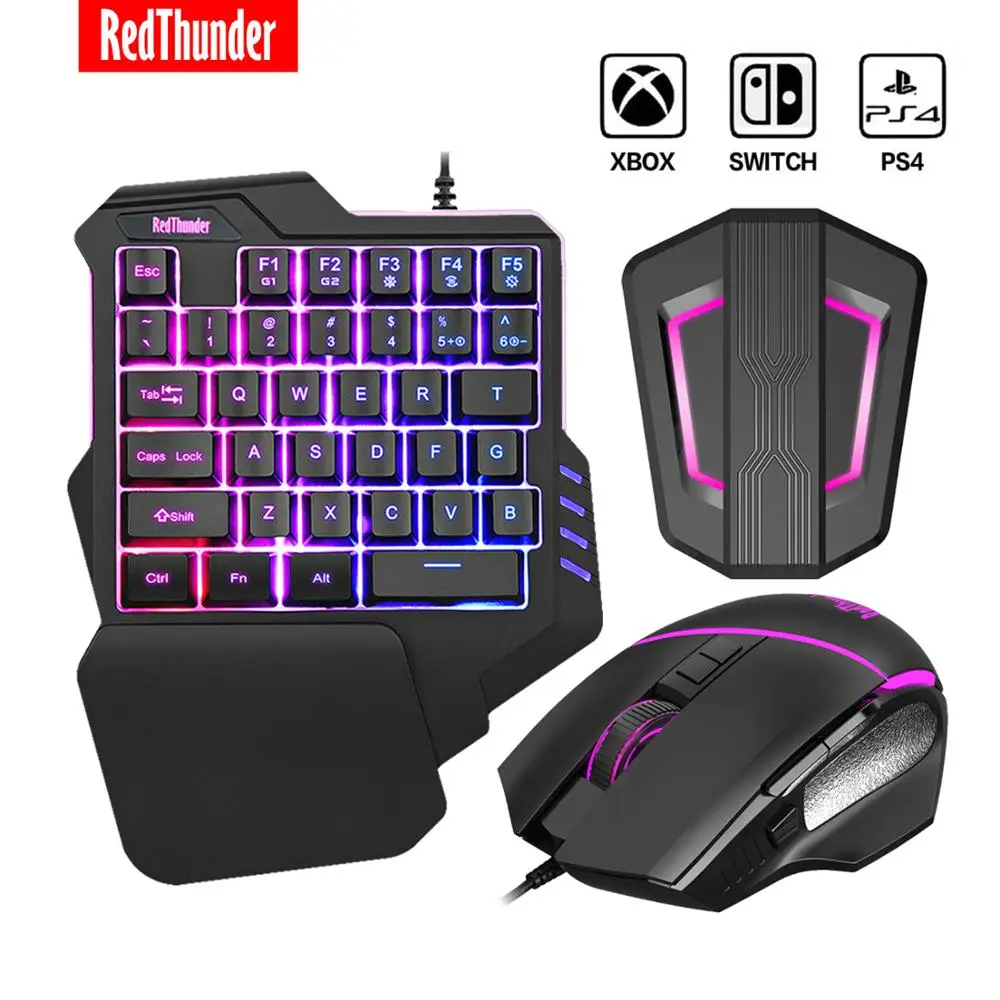 RedThunder P6 Gaming Keyboard и переходник для мыши для PS4/Xbox Один 360/PS3/Nintendo переключатель, RGB игровая комбо для игровой консоли - изображение