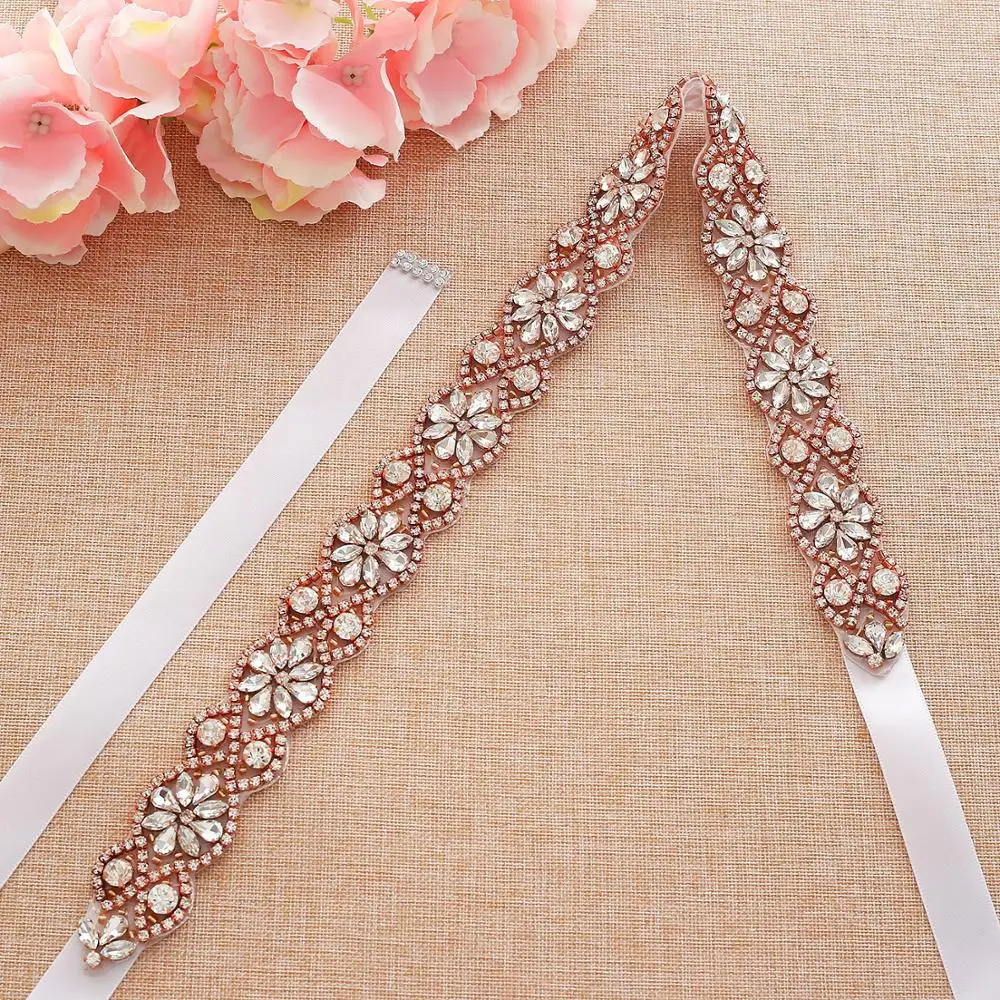 Стразы свадебный пояс ручная работа розовое золото кристалл свадебное платье с