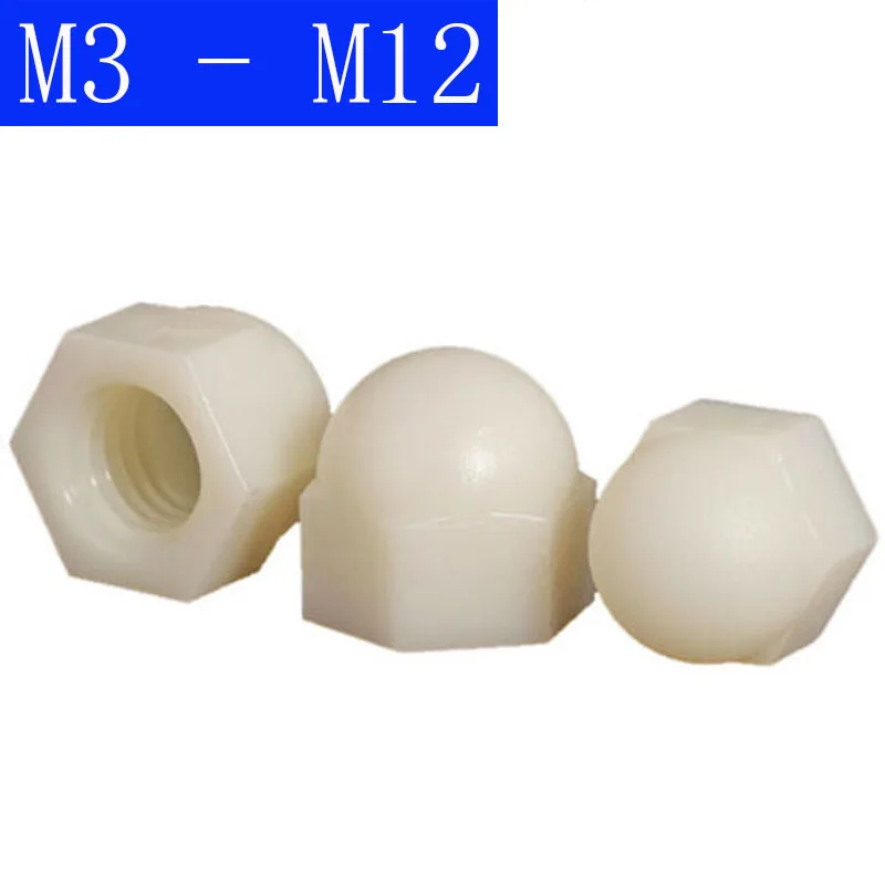 

M3 M4 M5 M6 M8 M10 M12 White Plastic Nylon Acorn Cap Nuts Dome Head Nut DIN1587 For Bolts Screws DIN 1587