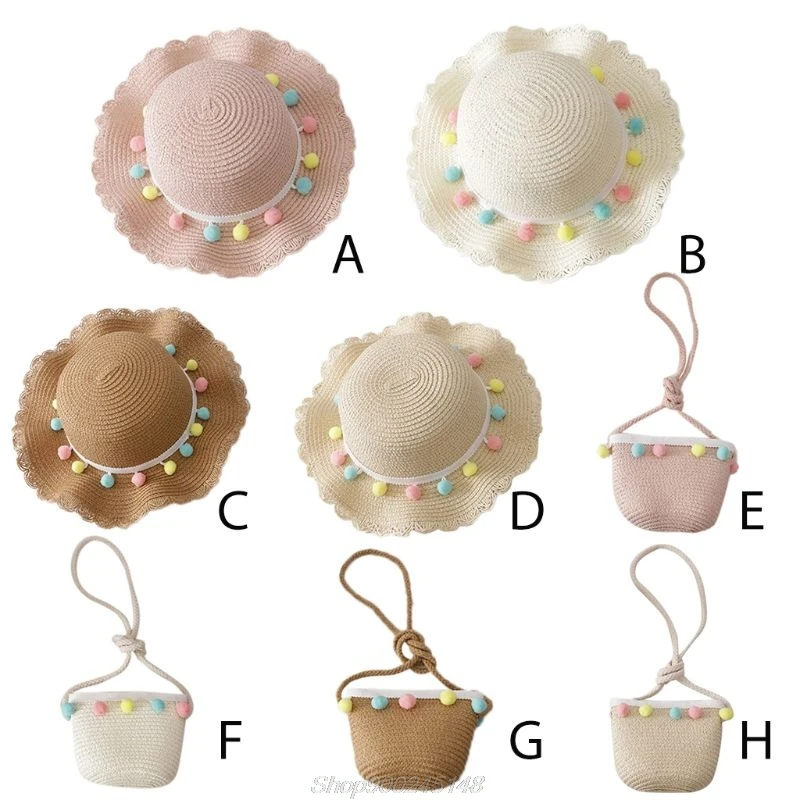 Детская соломенная плетеная пляжная шляпа с широкими полями для девочек летняя