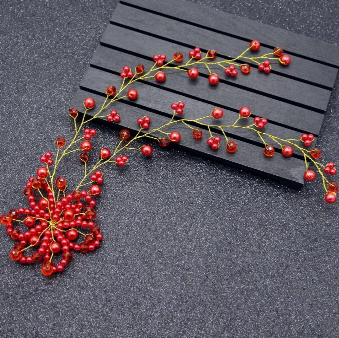 New Korea Style Handmade Rhinestone Pearl White Red Big Flowers Hairband Bridal Headband Hair Jewelry Wedding Accessories | Украшения и