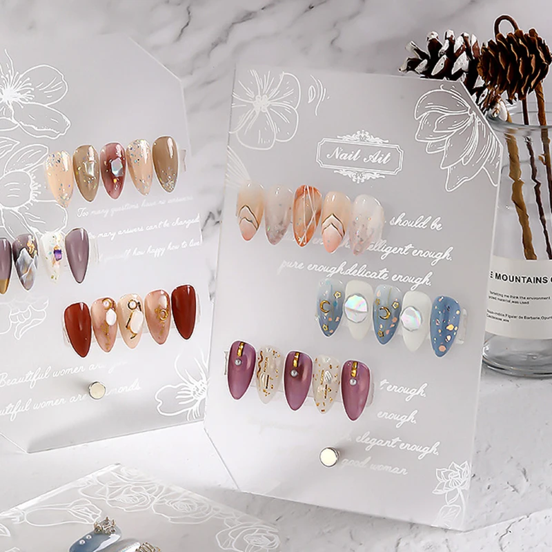 

1 шт. матовая акриловая доска для демонстрации ногтевого дизайна, держатель для демонстрации ногтей с принтом цветов, пыленепроницаемый инс...