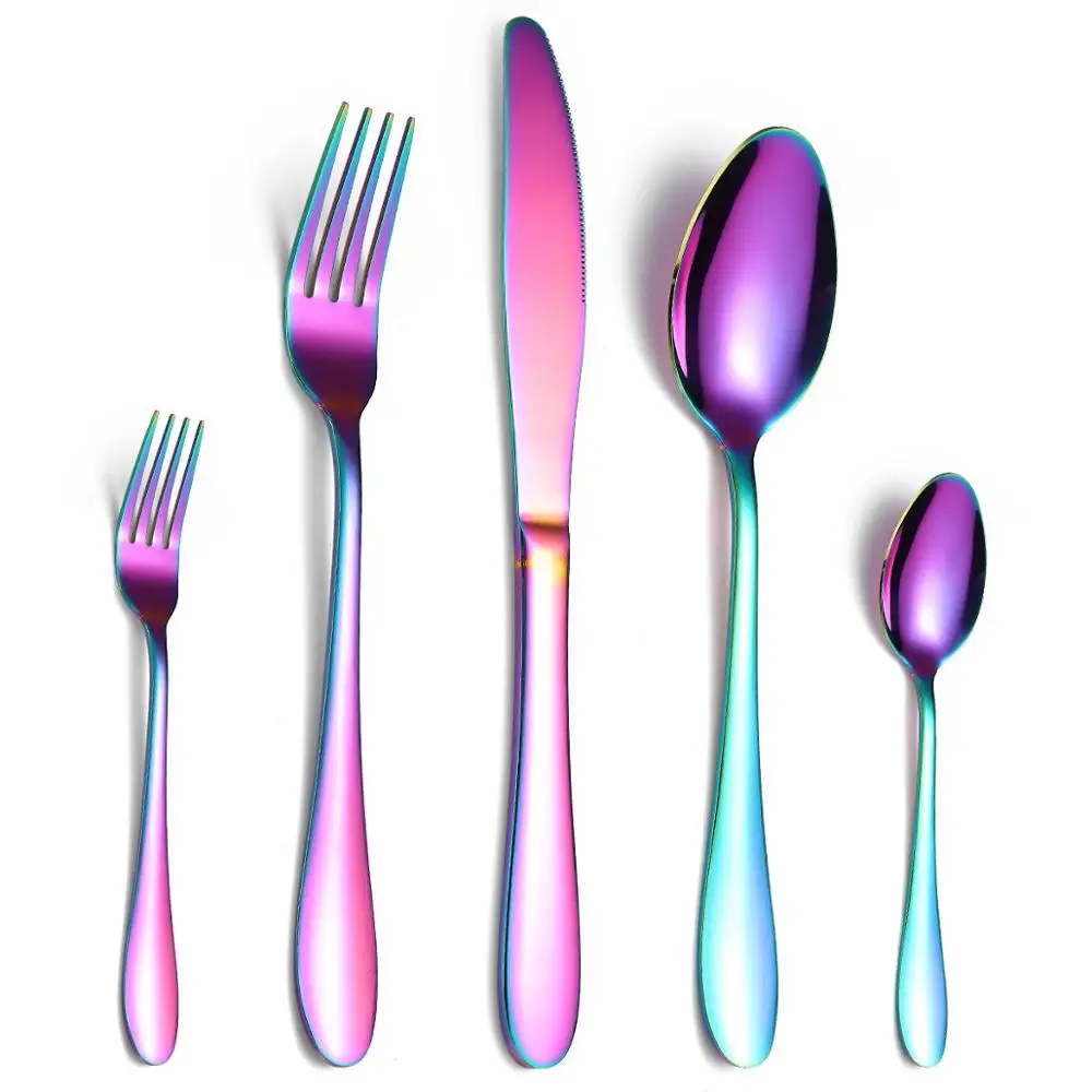 

Gold Cutlery Set Dinnerware Set Rainbow Spoon Fork Knife Stainless Steel Silverware Home Tableware Set