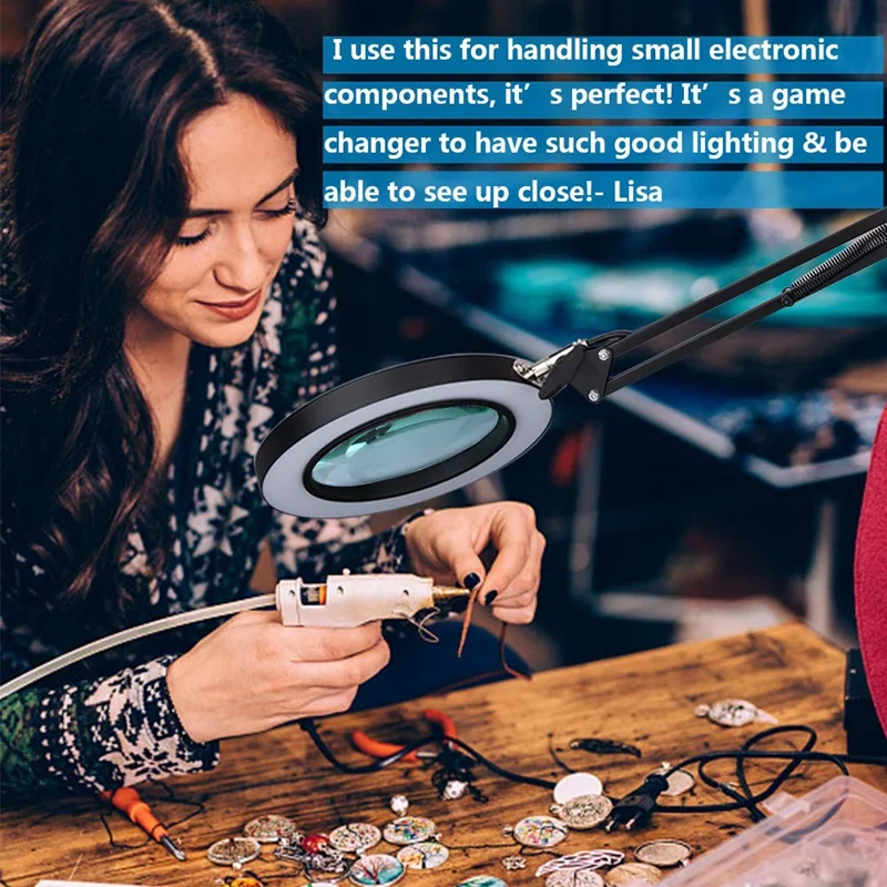 Светодиодный светильник с зажимом регулируемой яркой лупой 3 цветными режимами