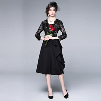 zuoman women spring elegant lace dress festa high quality long vinatge party robe femme ruffle designer green black vestidos