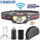 Сенсор светодиодные фары XP-G Q5 встроенный Батарея на голову Фонарь лампы для передних фар фары бег Водонепроницаемый Белого красного цвета C02