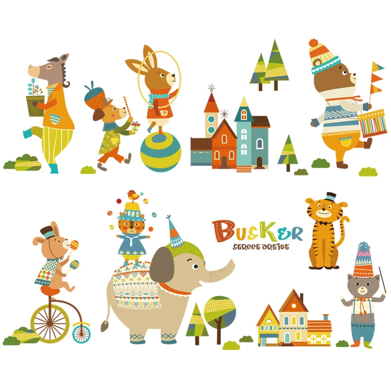 

Cartoon Animals Wall Stickers Kids Rooms Baby Bedroom Nursery Home Decoration Art Wall Decals Self-adhesive Wallpaper