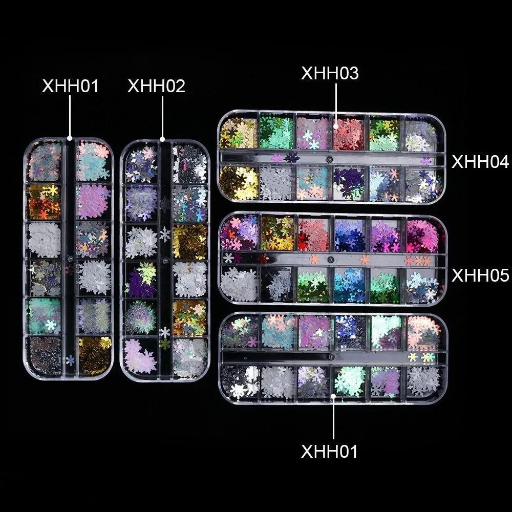 Горячая Распродажа 12 Grid Laser Christmas Снежинка для ногтей Stickers DIY Sparkle голографический