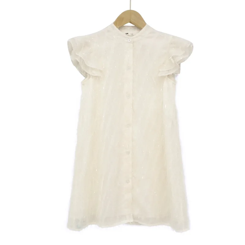 

2020 Summer New Feather Open Buckle Girls Dress Kids Elegant Dresses Teen Baby Princess Dresses Children Shirt Dress, #8540