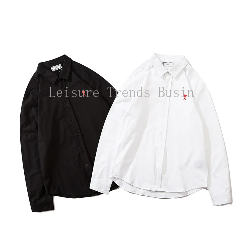 

Новинка 2021, модные хлопковые рубашки для мужчин и женщин, приталенная рубашка из ткани Оксфорд с вышитыми надписями «Love Ami» и пуговицами в ви...
