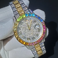 hiphop missfox luxury watches for men full iced out gold watch men rhinestone date wristwatch unique diamond watch gift for men