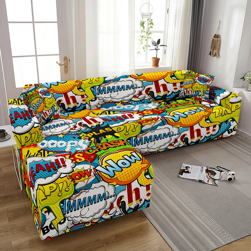 

Cartoon Comic Speech Bubble Elastic Sofa Cover For Living Room Decor 1/2/3/4 Seater Couch Covers Sectional Corner Slipcover