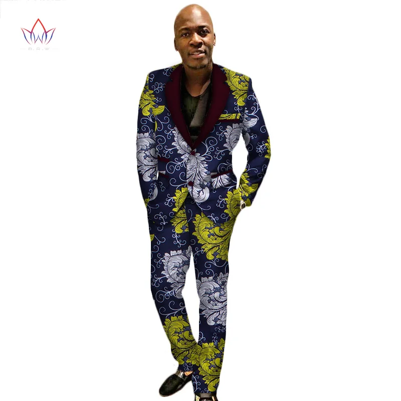 

Комплект из 2 предметов, Мужская африканская одежда Bazin богатый африканский восковой принт, топ, костюмы и брюки, одежда Анкары WYN389