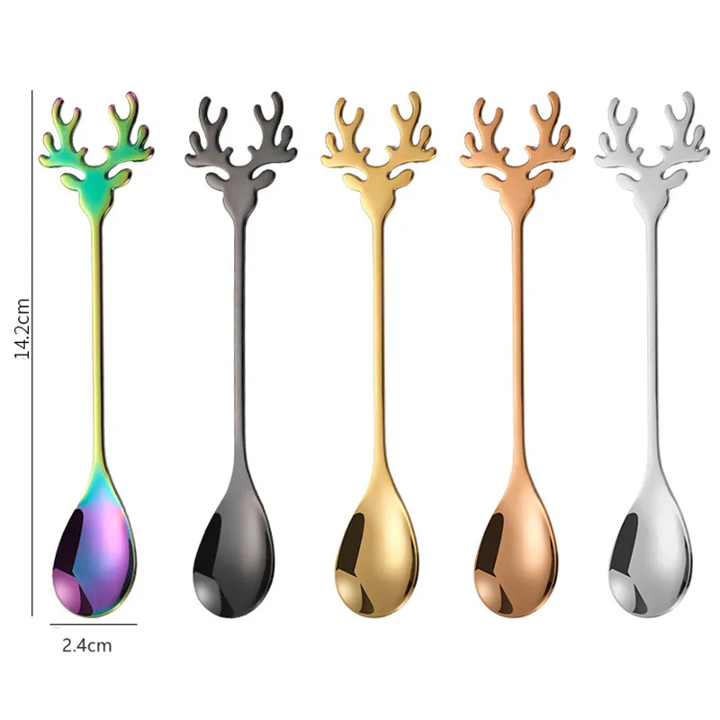

Ложка, искусственный Рождественский десерт, лось, перемешивание сахара, олень из нержавеющей стали