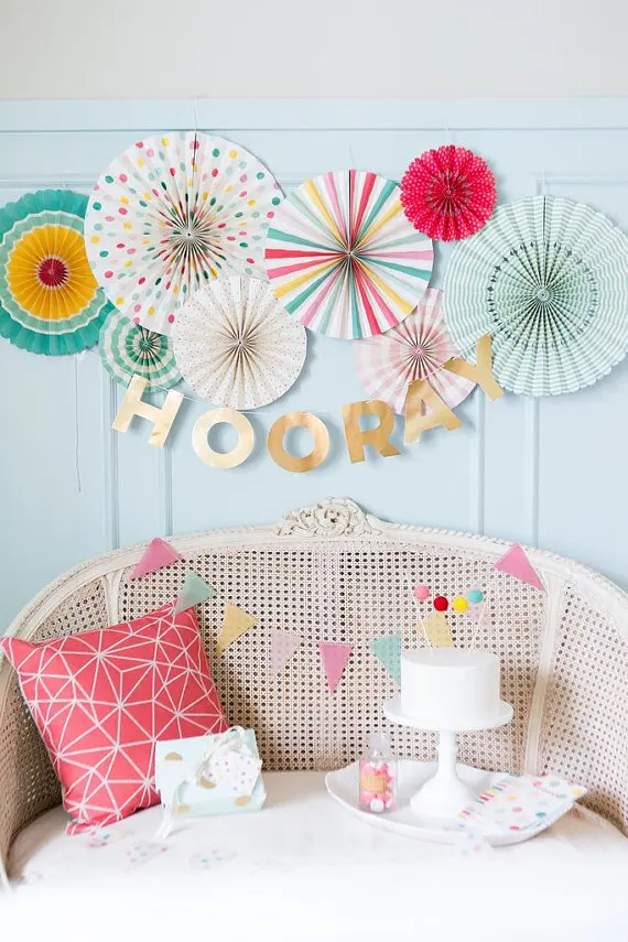 8 шт. бумажные вентиляторы вечерние с розочками коралловые золотые детские