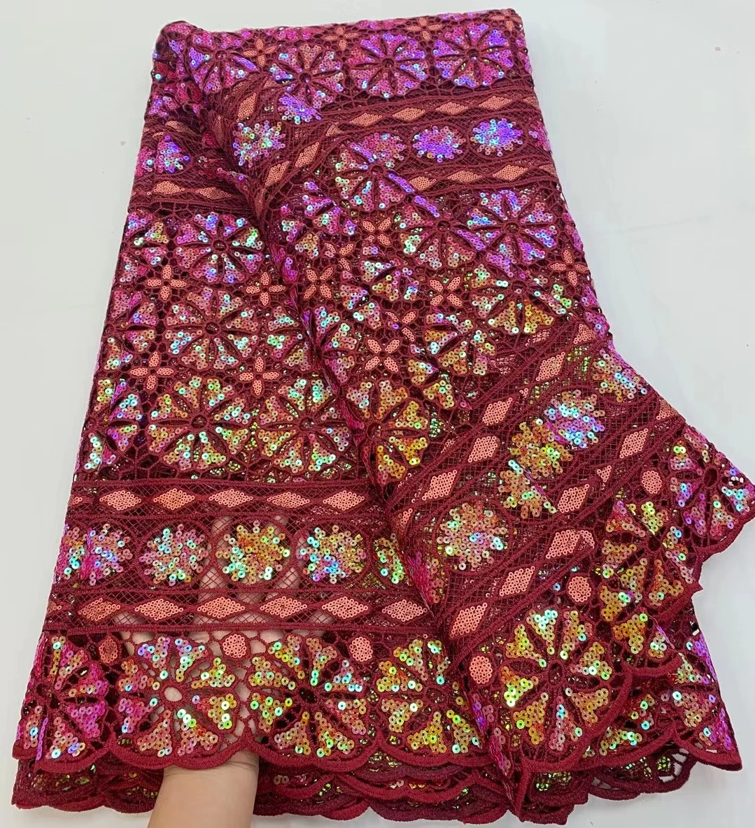 

Wine French Sequins Lace Fabric 2021 High Quality Tulle Lace Material African Nigerian Lace Fabric Wedding Dress Sewing