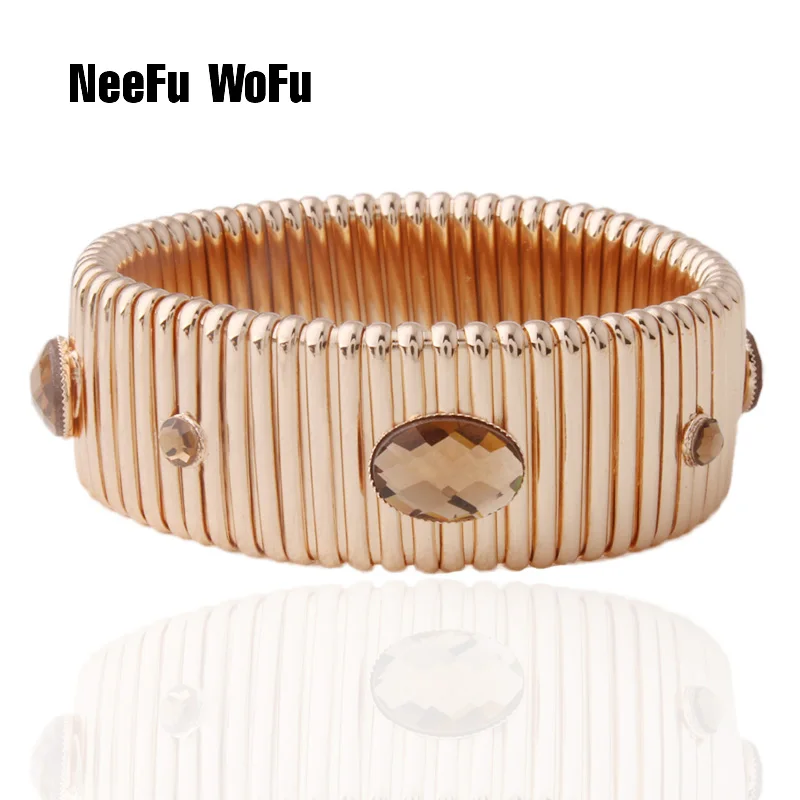 NeeFuWoFu 25 мм пружинная цепь браслет покрытый Золотой медью натуральный камень