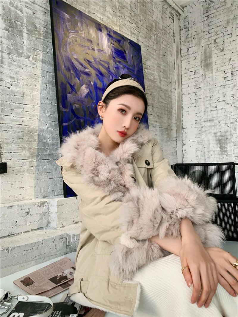 Парка женская зимняя Новинка 2021 натуральное меховое пушистое пальто из лисьего