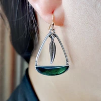 personality creative lock shaped leaf color glazed womens earrings retro feather exaggerated jewelry factory wholesale gift