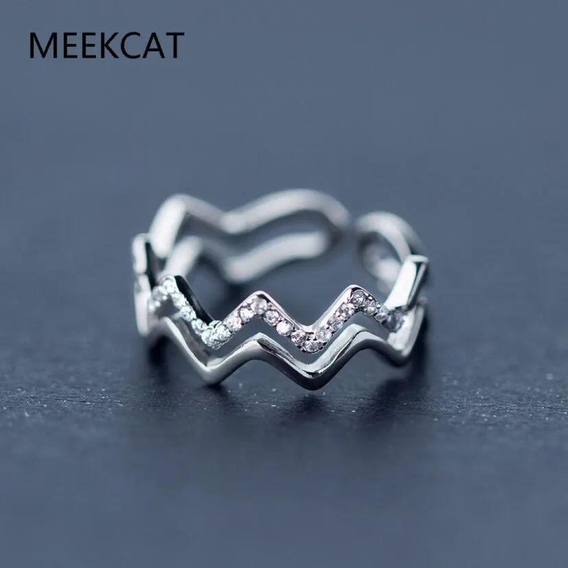 925 пробы серебряные двухслойные Асимметричные циркониевые волнистые кольца из