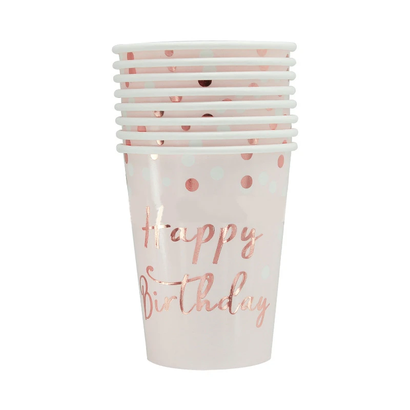 Одноразовая бумажная посуда ASD109 из розового золота с подносом для чашек