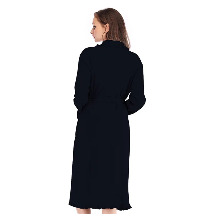 Design Women Sleepwear Elegant Kimono Robe Ladies Winter Autumn Casual Bathrobe Loose Ruffle Soild Bathroom Spa Robes For Women