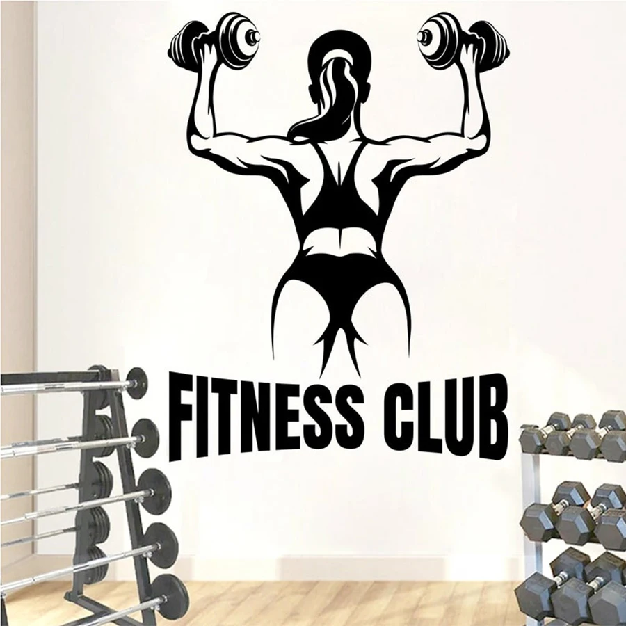 

Fitness Club Wall Decal Gym Words Quote Vinyl Wall Sticker Workout Bodybuilding Bedroom Gym Girl Interior Decor Removable5110