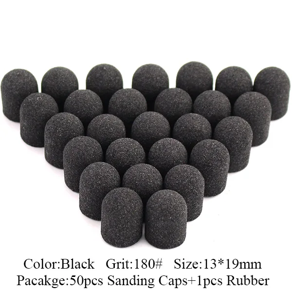 Black-180Grit 50 шт. розовые синие пластиковые шлифовальные колпачки 13*19 мм инструмент для педикюра Уход за ногами электрическая дрель для ногтей фрезы полировальные аксессуары - Color: Black-180Grit