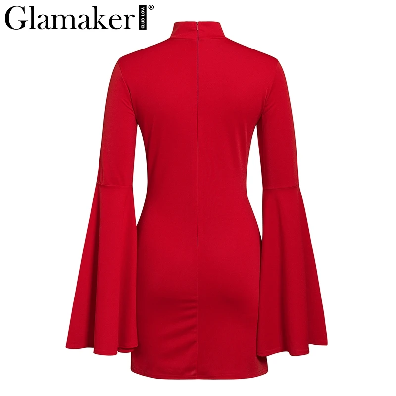 Glamaker, длинное, расклешенное, красное, осеннее платье, женское, элегантное, женское, Мини Короткое платье, вечерние, для ночного клуба, сексуальное, облегающее, зимнее платье