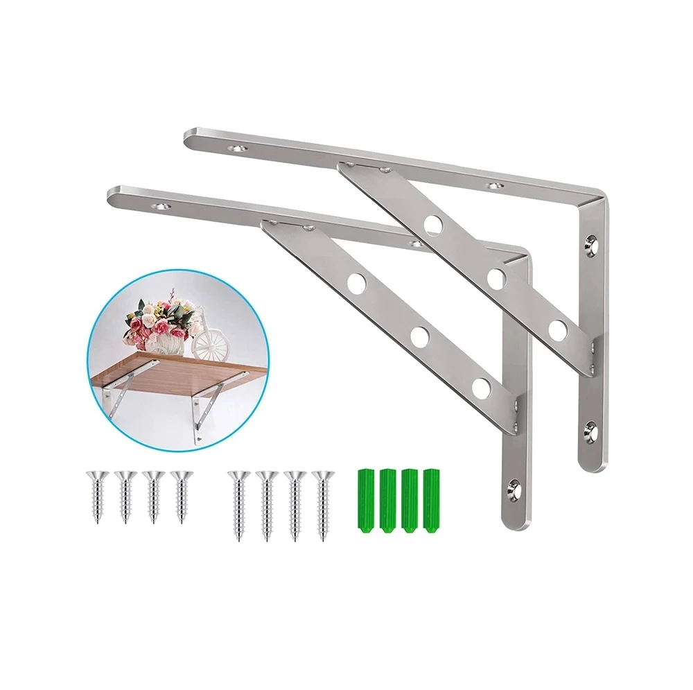 

2Pcs Shelf Bracket, Heavy-duty Stainless Steel Tripod, Solid Shelf Support Angle Brace Joint, With Screw Right-angle Bracket