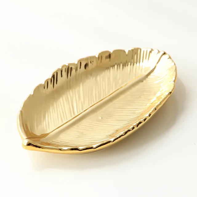 Gold Декоративная керамическая тарелка с золотым листом, фарфоровая конфета, конфетница, блюдо, ювелирное изделие, поднос для фруктов, тарелка для хранения, посуда, посуда - Цвет: Gold