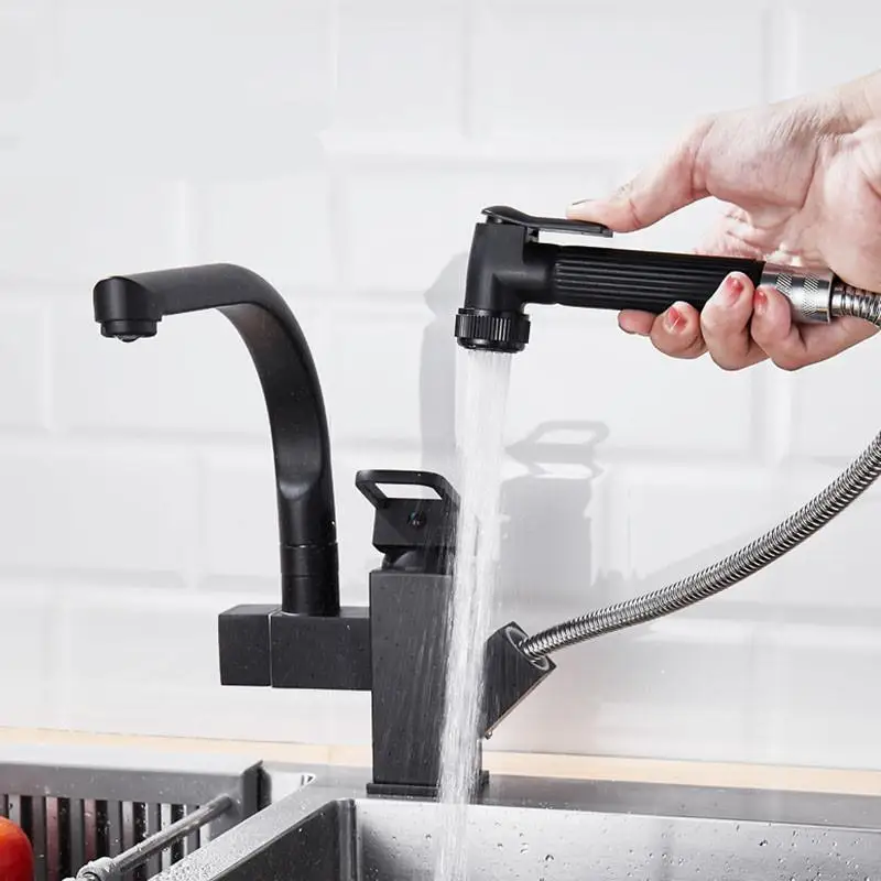 

XUNSHINI 360 Rotation Kitchen Faucet with Pull Out Spray Two handle Hot and Cold Kitchen Sink Mixer Washer Dishwasher