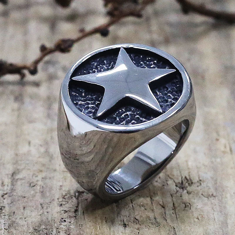 New Punk Lucky Pentagram Ring 316L Stainless Steel Signet Men Simple Biker Fashion Jewelry Best Gift For Friend | Украшения и