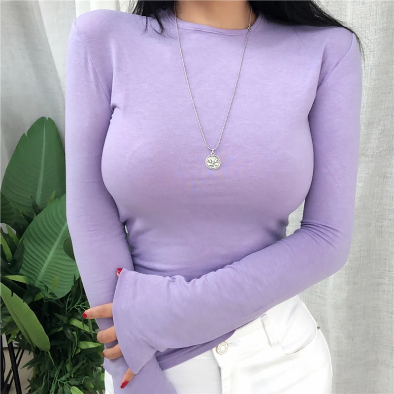 

Spring Summer Top Sexy T Shirt Women 2021 Elasticity Korean Style Woman Clothes Slim Tshirt Female Casual Long Sleeve Tops