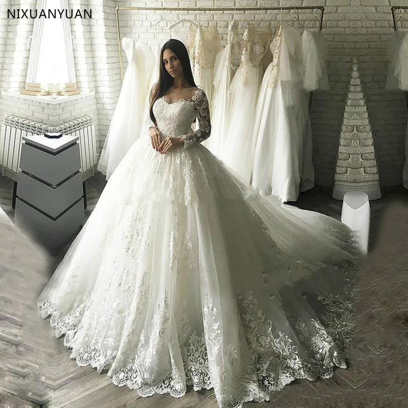 

Long Sleeves Appliques Wedding Dresses 2021 Custom Made Ball Gown Plus Size Bridal Dress Bride Robe De Mariee Vestido De Novia