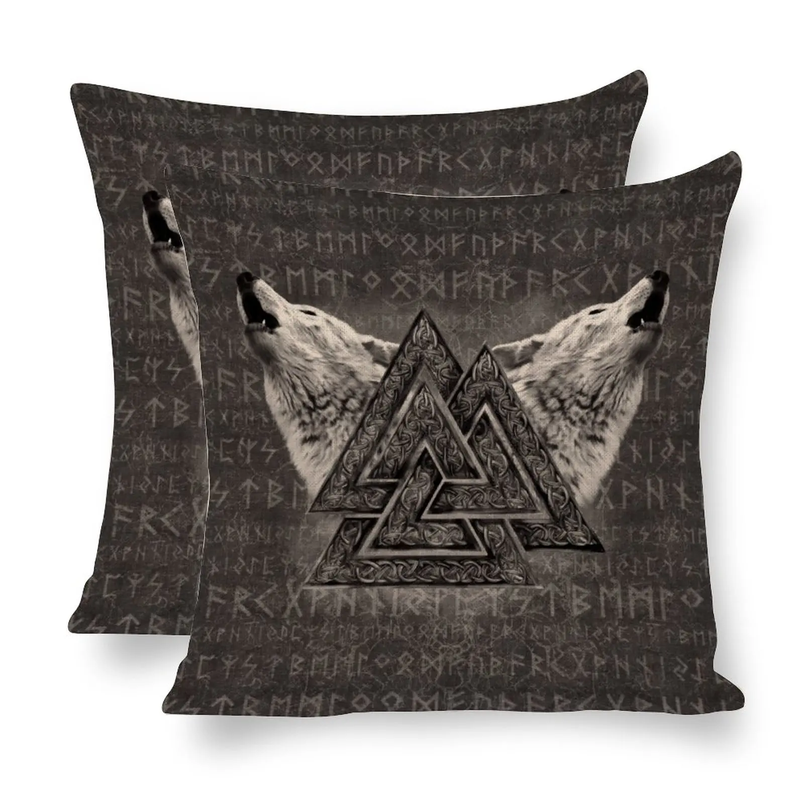 

Двухсторонняя наволочка в стиле викингов символ Valknut и Wolf, льняной Декор для гостиной, этнические Викинги, скандинавские подушечки, домашни...
