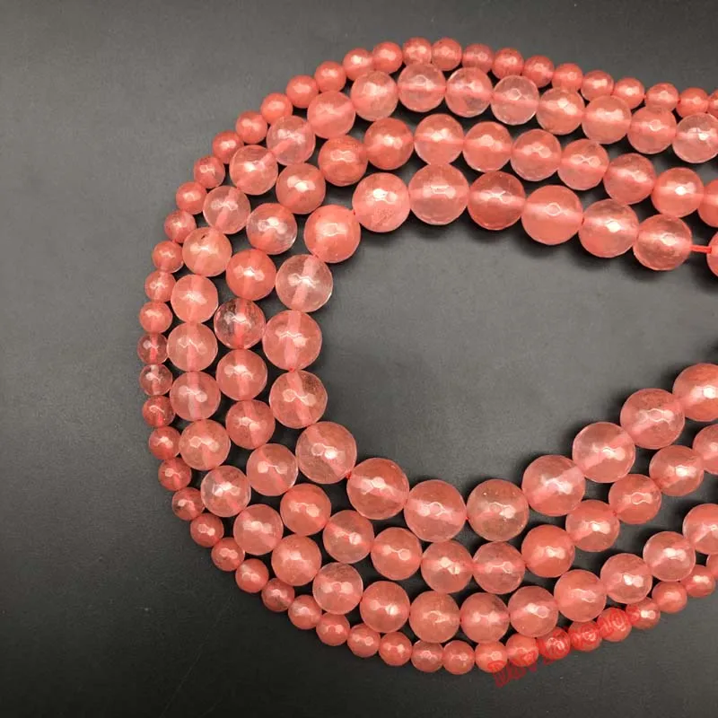 Граненые бусины розового вишневого кварца по фабричной цене незакрепленные