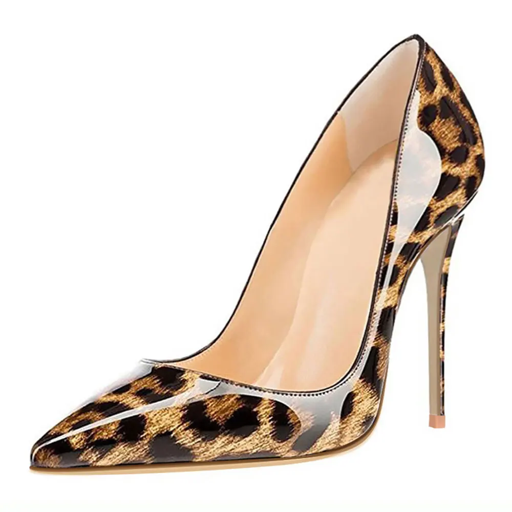 

GENSHUO 2020 Sexy Leopard Pointed Toe Woman Shoes Stiletto High Heels Pumps Ladies Customize Heel 10 cm 12 cm big size 6-12