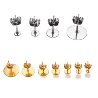 20 100pcs gold stainless steel blank post earring stud base pins with earring plug supplies for diy jewelry making accessories