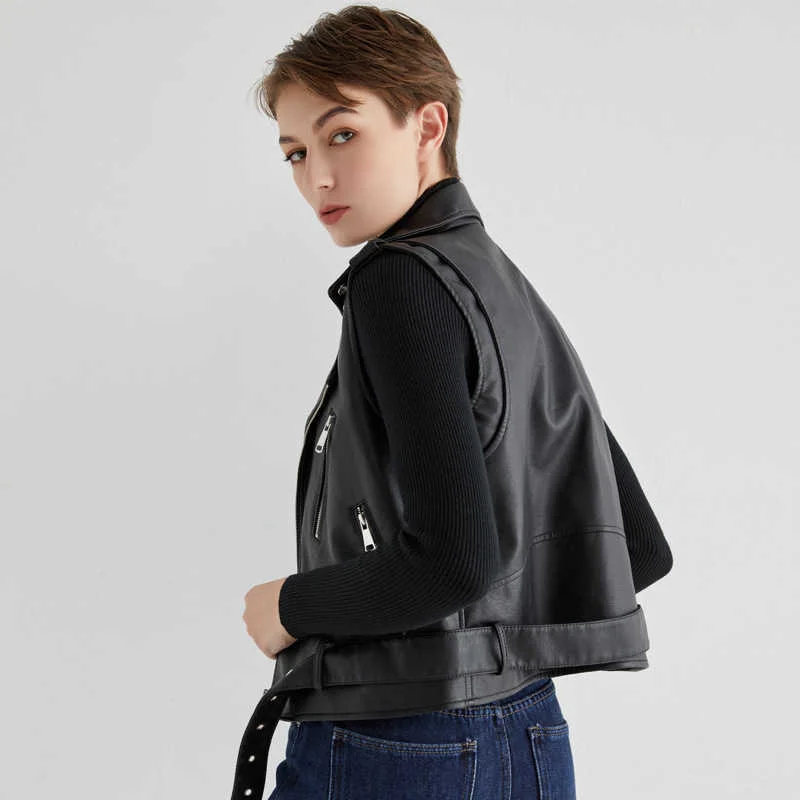 2021 весенне-осенняя Повседневная куртка из искусственной кожи женский жилет без