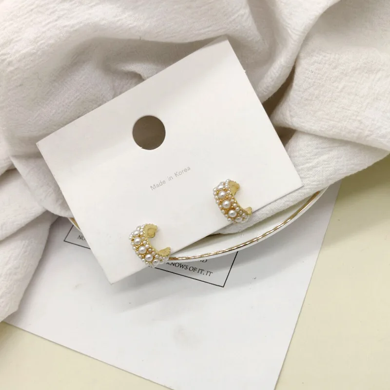 Женские серьги-кольца с жемчугом металлические серьги неправильной