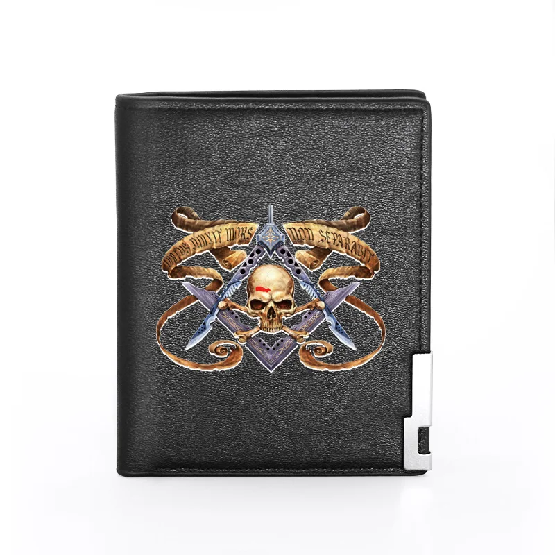

New Arrivals Free and Accepted Masons Skull Printing Pu Leather wallet Men Bifold Credit Card Holder Short Purse Male