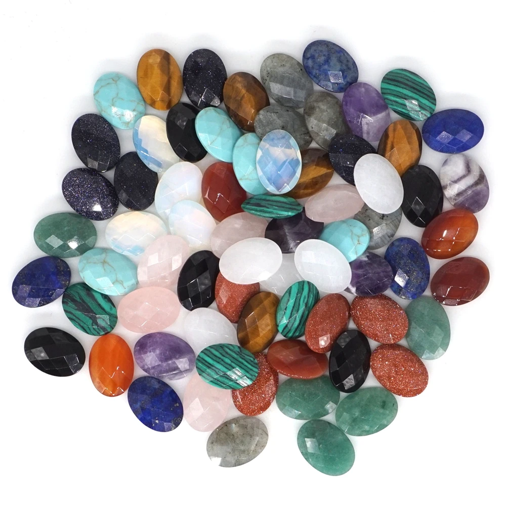 

18x13x6mm Natural Gemstone Crystal Flat Elliptical Cut Multiple Sides Quartz For Bracelet pendant Jewelry Design Diy 5pc