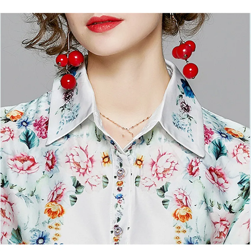 

Floral Print Elegant Shirt Puff Sleeve Designer Runway Casual Shirts Women Tops And Blouses Blusas Mujer De Moda 2020 Blusa