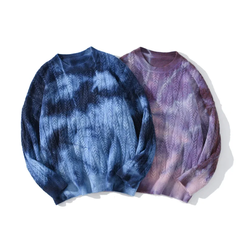 

Spring and Autumn Fashion Tie Dye Sweaters Blue Purple Hipster Pullovers Women and Men Harajuku Korean Couple Sweaters Knitting