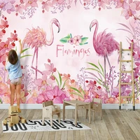 custom self adhesive 3d pink flowers flamingo animal mural wallpaper childrens bedroom wedding house stickers papel de parede