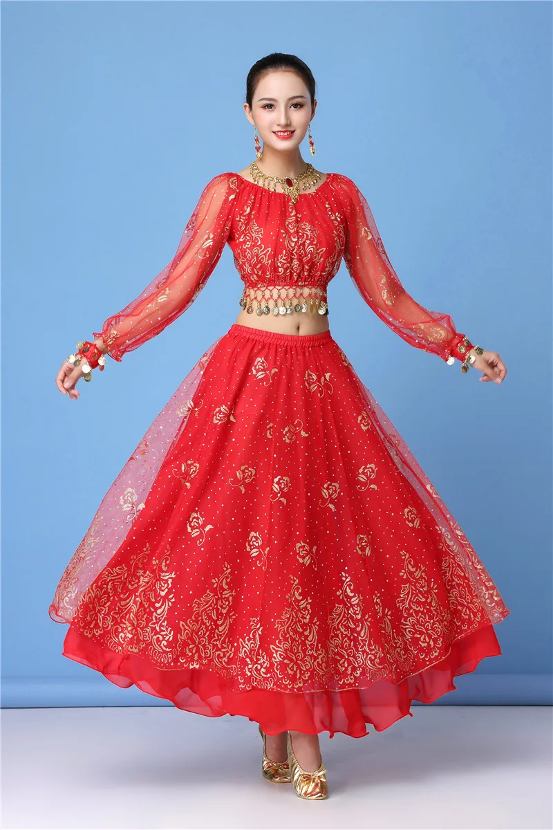

2020 New High quality Bollywood Dress Costume Women Set Indian Dance Belly Dance Outfit Performance Clothes Chiffon 8 Pcs a Set