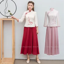 Традиционный китайский Hanfu одежда для женщин Qipao юбки Cheongsam топы новогодние винтажные футболки костюм Тан сценические Платья для вечеринок